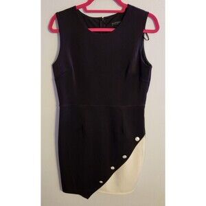 Enfocus Studio Womens Black And White Sleeveless Dress Size 12‎ Button Accents